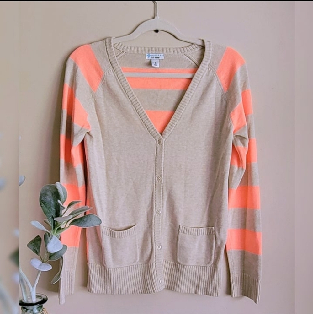 Old Navy Peach Stripe Button-Up Cardigan (XL)